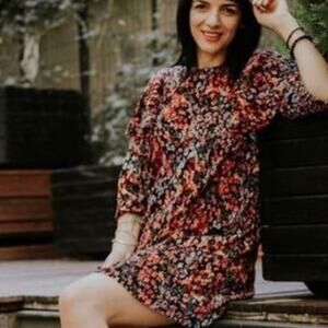 Zara Womens Micro Pleated Floral Detail Puff Sleeve Ruffled Dress Size Medium